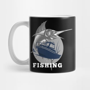 marlin fishing and boat white Mug